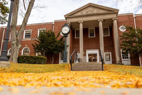Eberly Library in the fall on Waynesburg University's main campus