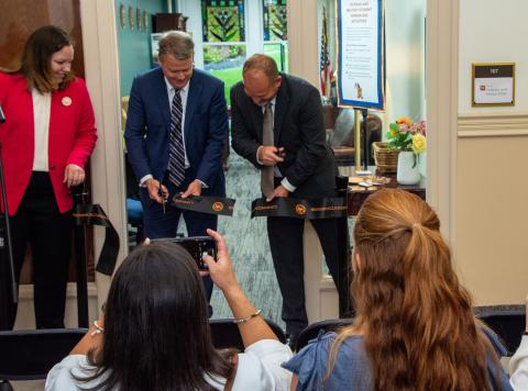 Steimer, Lee and Gaudlip at ribbon cutting ceremony