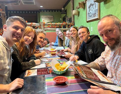 Biblical and Ministry Studies students enjoy dinner off campus