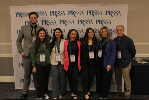 (From Left to Right) PRSSA Members Steven Trettel, Morgan Bedilion, Olivia Kiger, Diana Hernandez, Daysha Skolnekovitch, Annabelle Bagley and Chapter Advisor Richard Krause