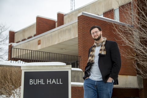 Steve Trettel standing in front of Buhl Hall