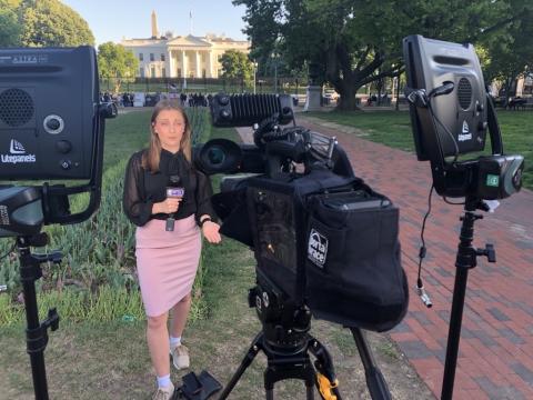 Rachel Reporting Outside the White House