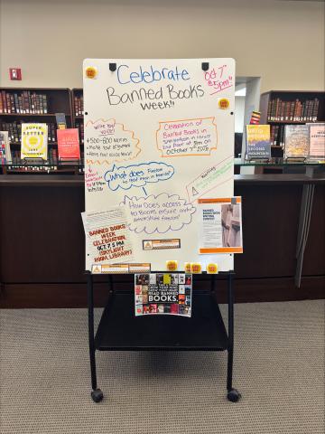 A Banned Books Week display in Eberly Library