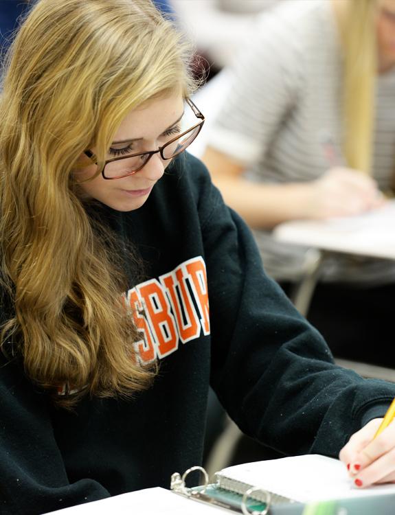 Waynesburg student at desk