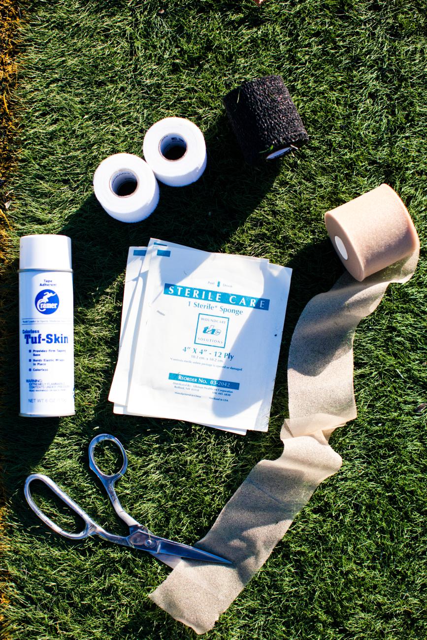 Athletic training tape and other materials.