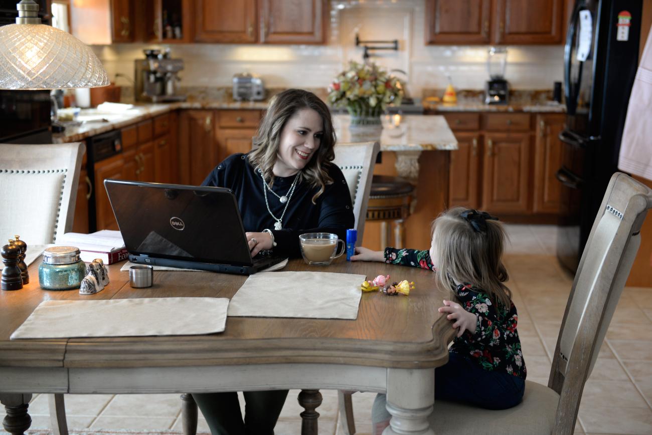 mother working with child