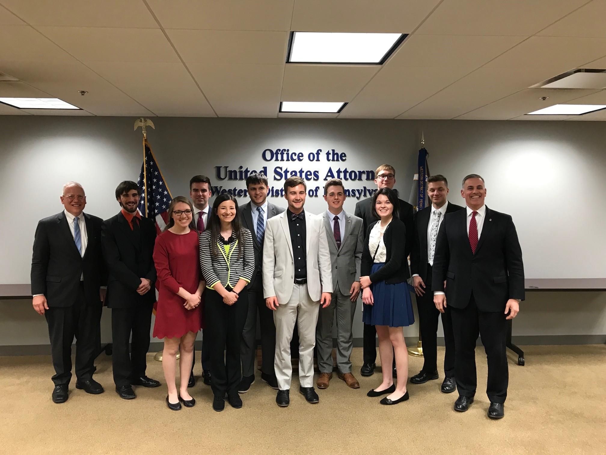 Students pictured with U.S. Attorney Western District of PA Scott Brady