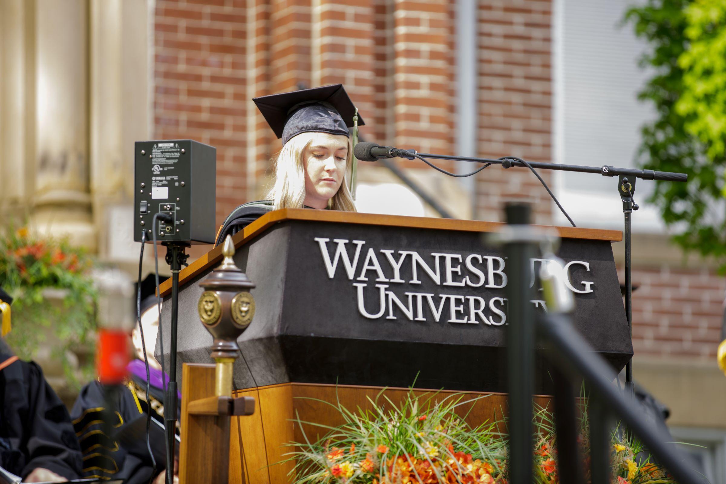 Alyson Johnson addressing fellow Graduate and Professional Studies classmates