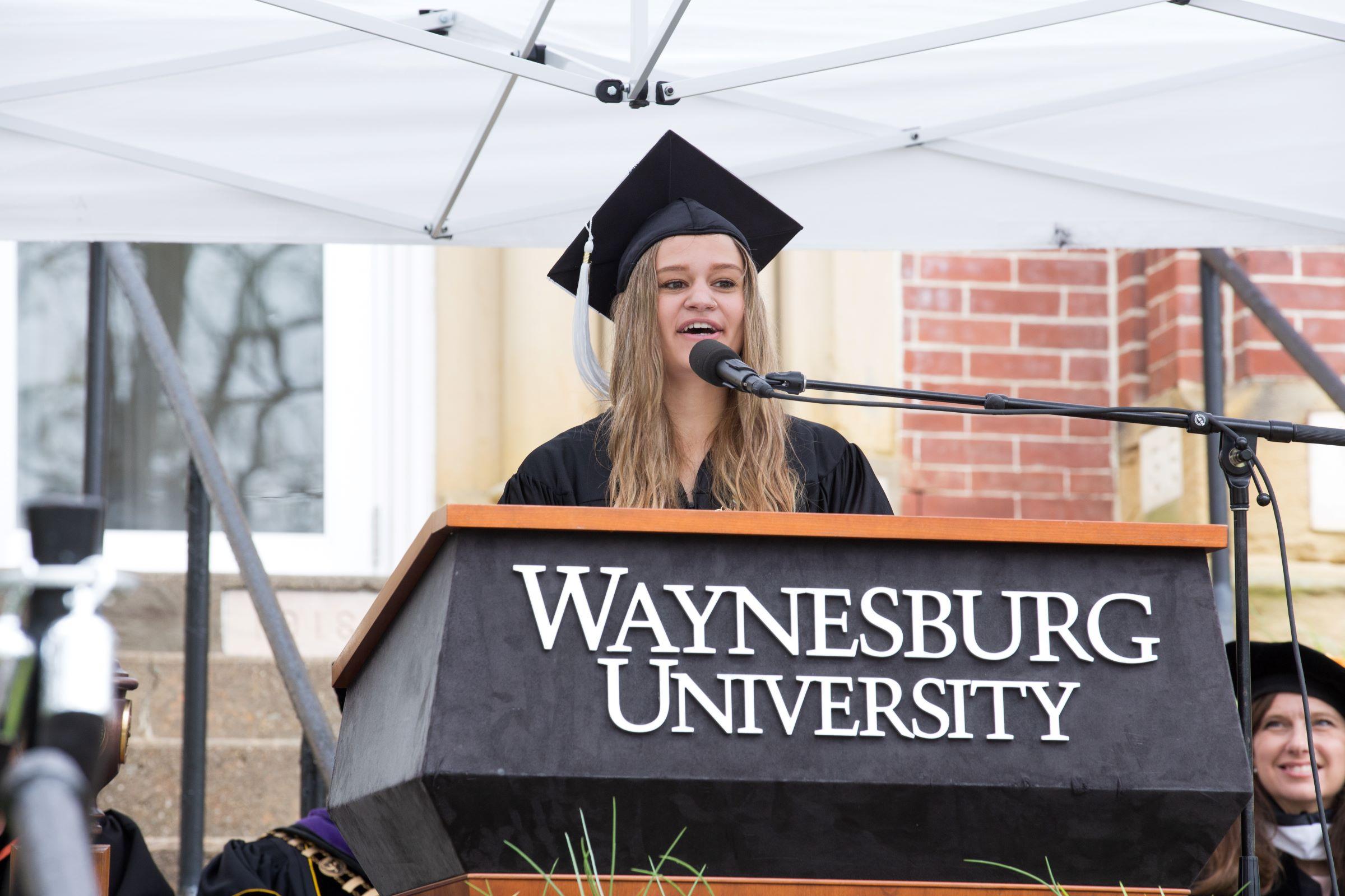 Valedictorian Gabriela Hallman addresses the Class of 2023