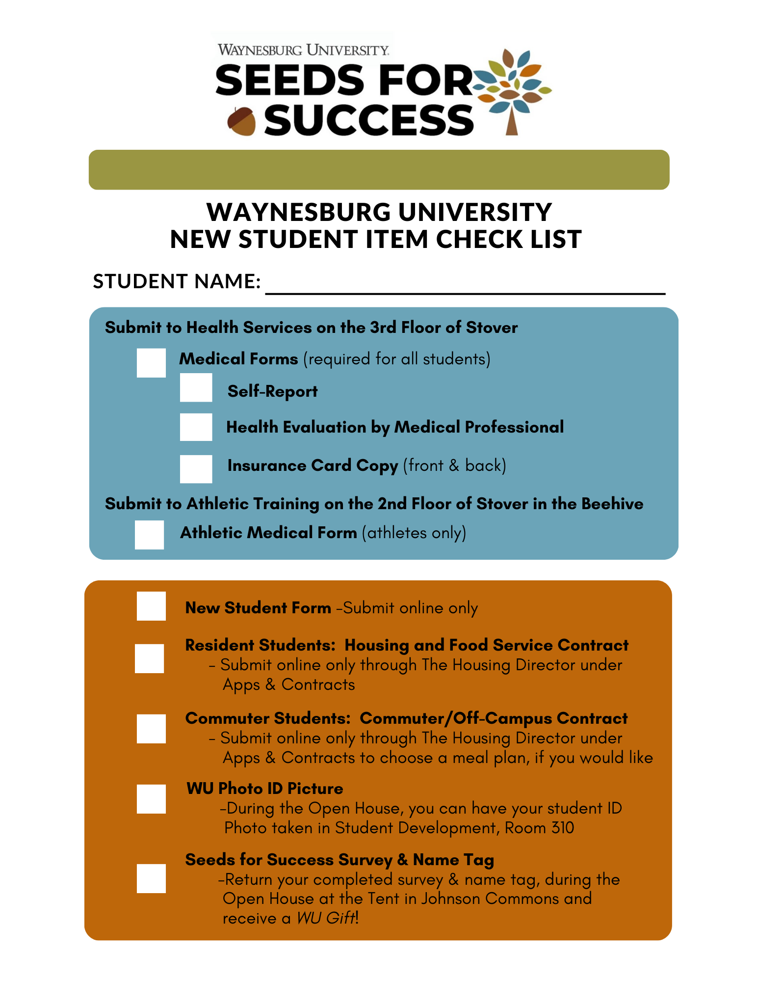Seeds for Success New Student Item Checklist