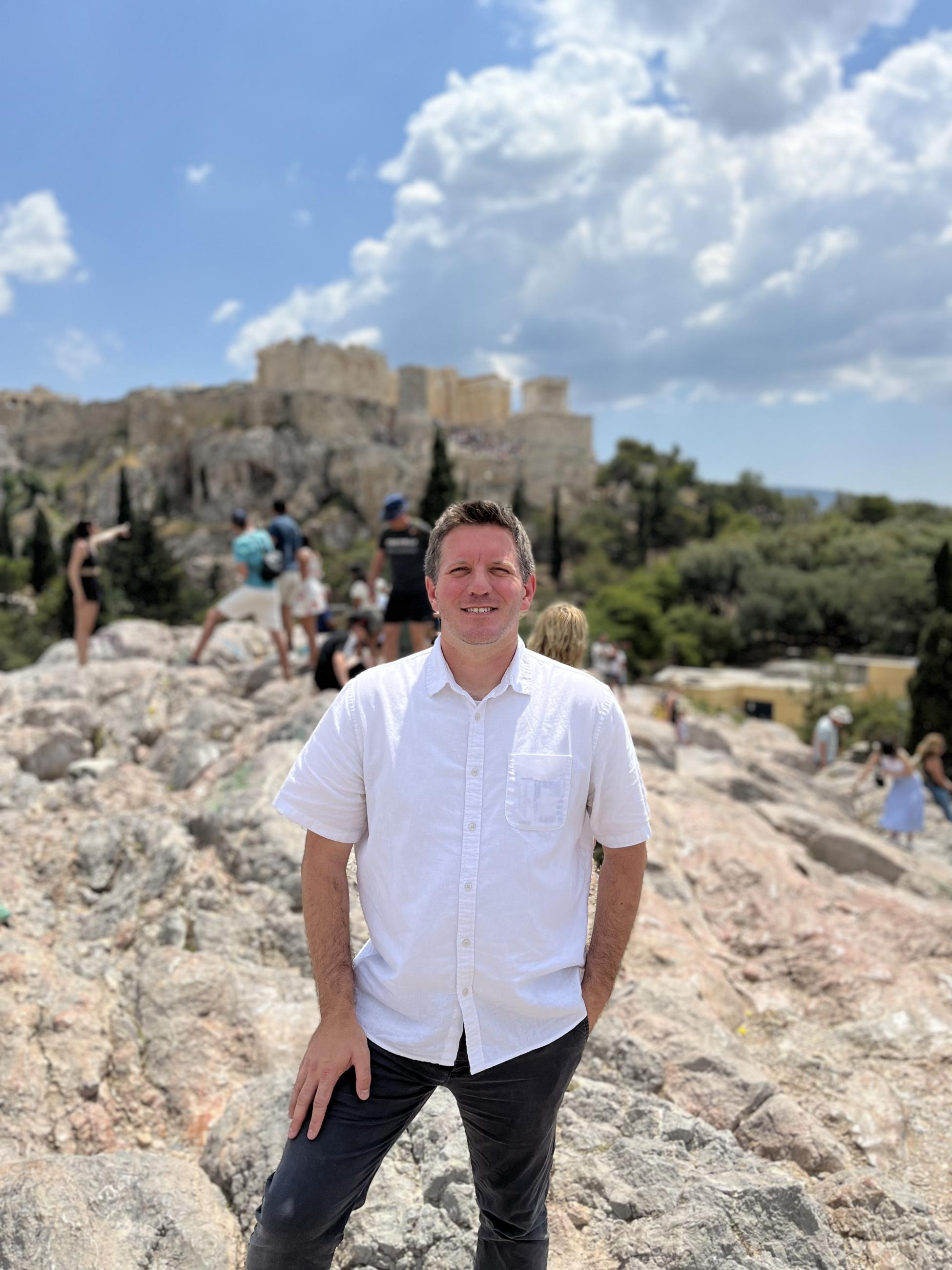 Sumpter on the Areopagus in Athens, Greece.