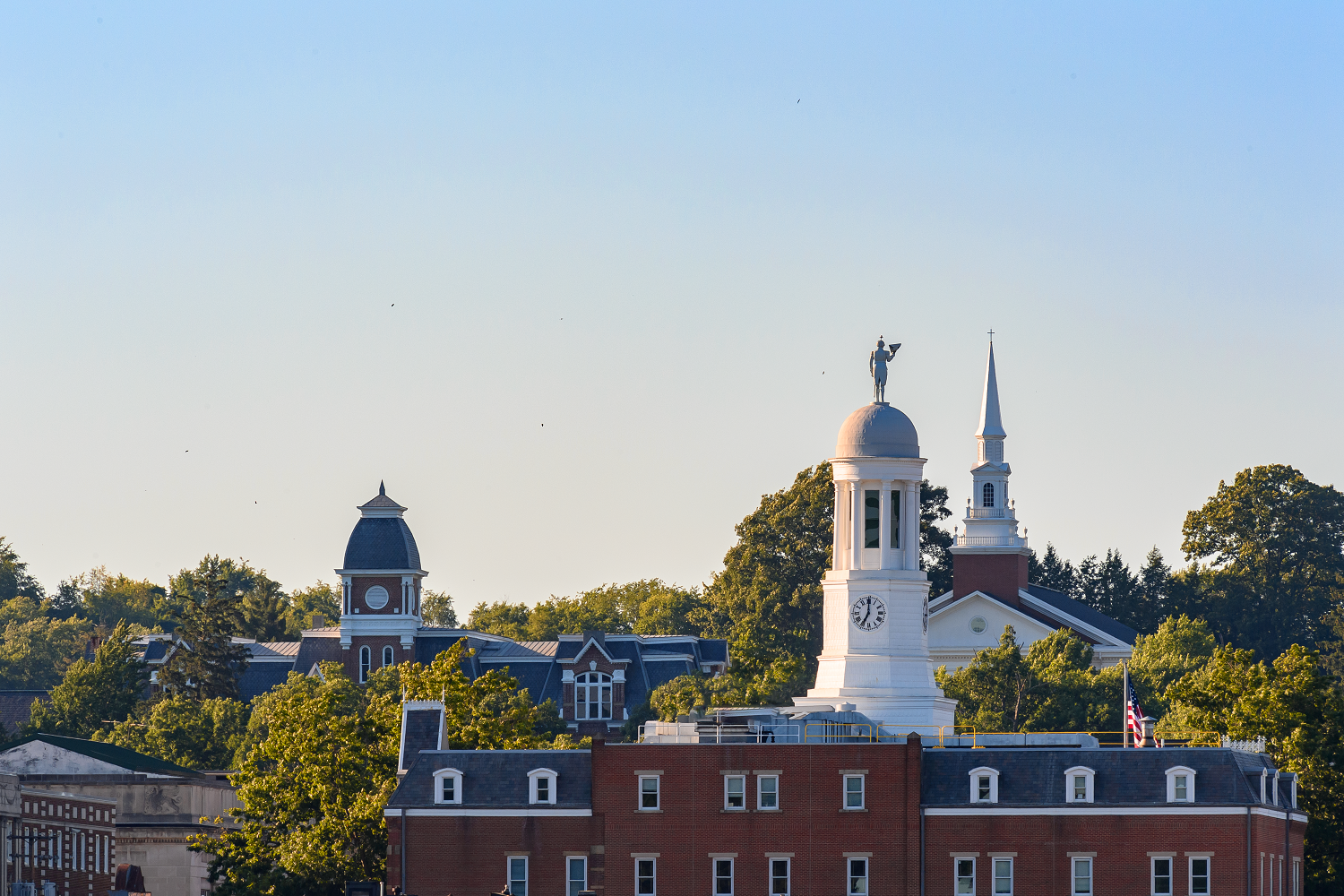 Waynesburg courthouse and Waynesburg University chapel steeple