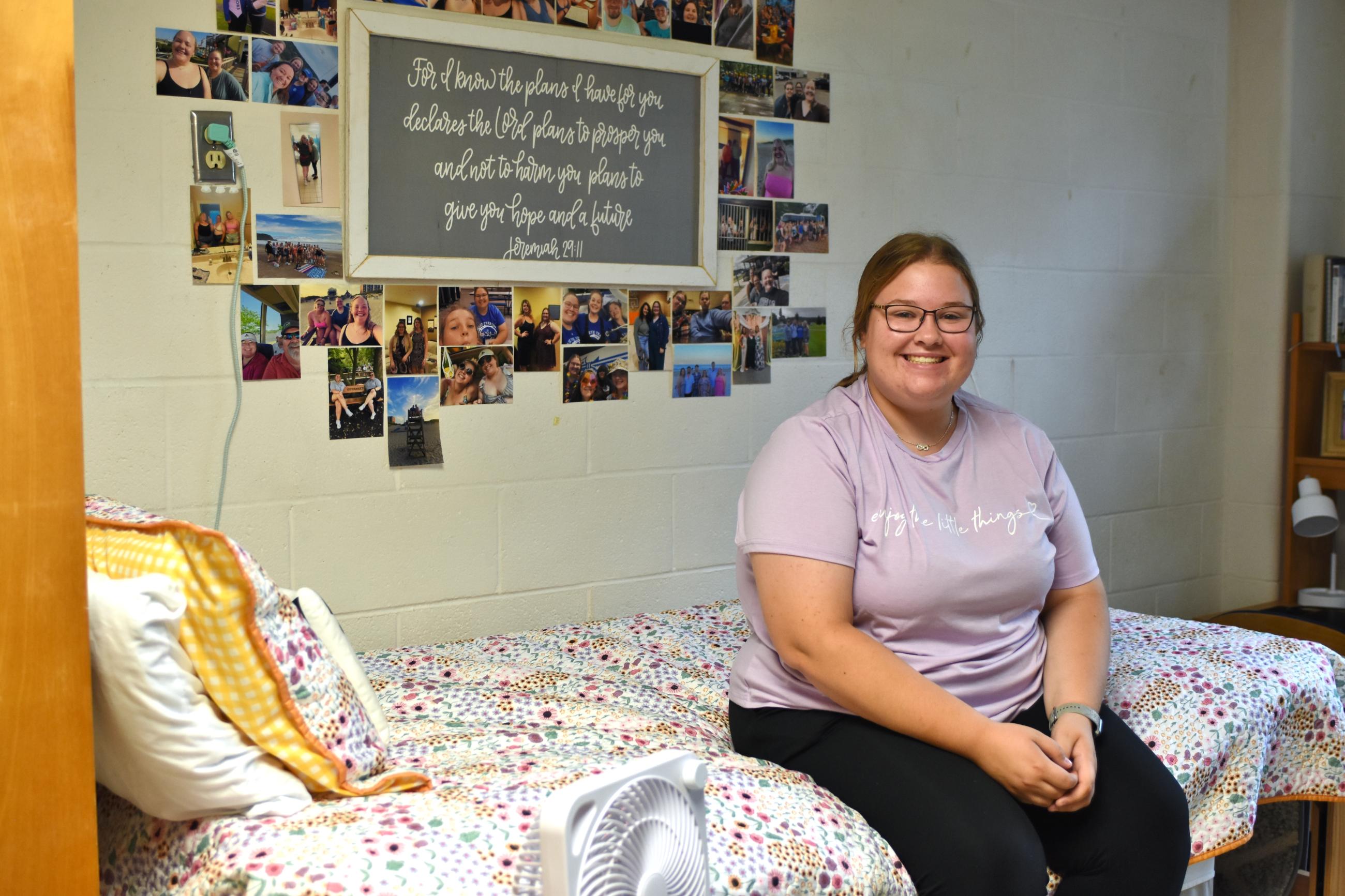 student in her dorm room