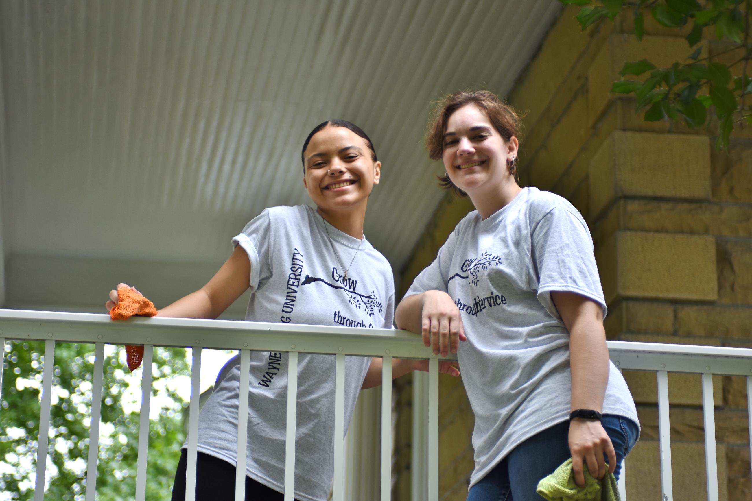 students pause for a photo during service work 