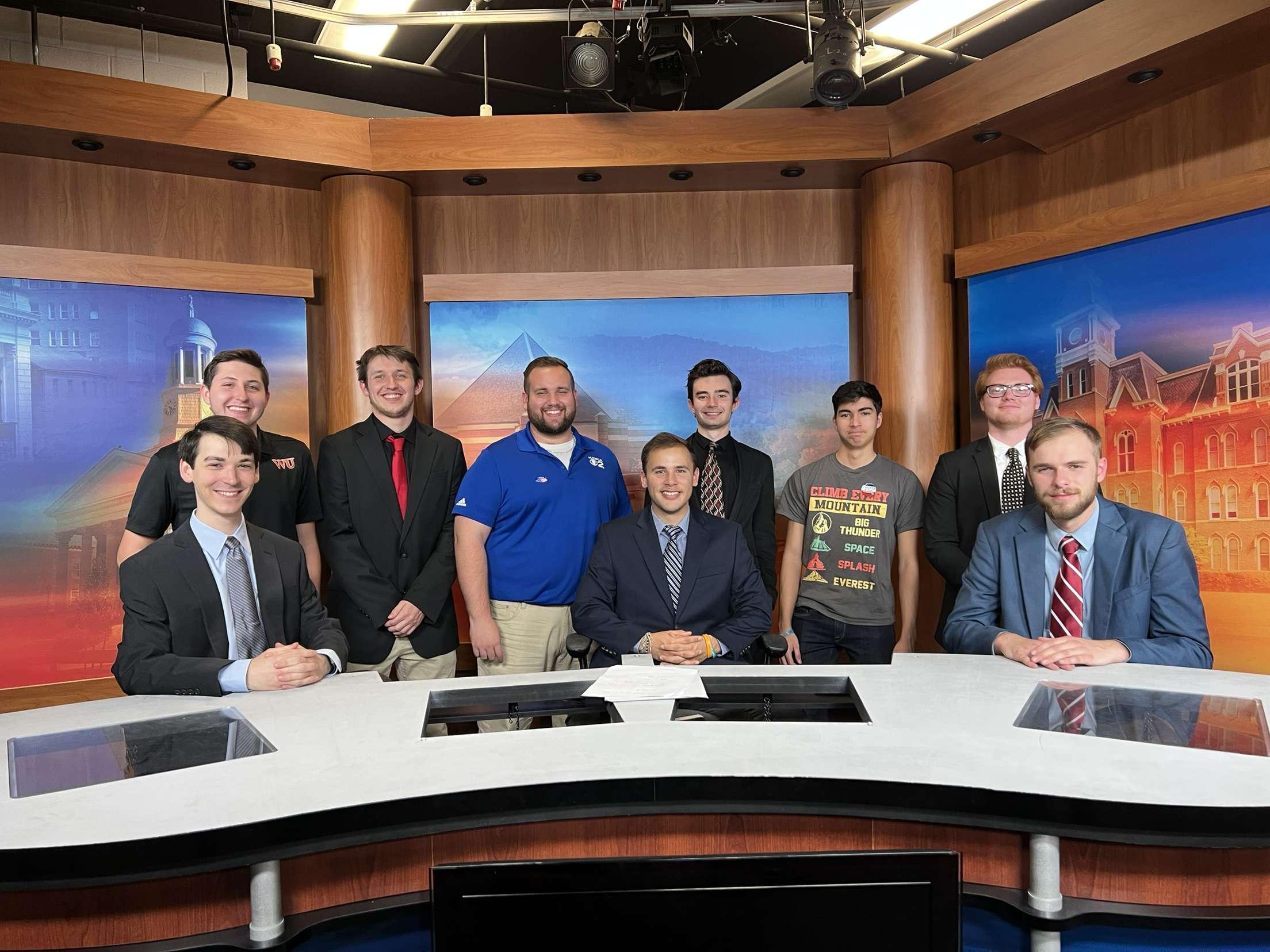 Tim Durkin in WU Communication studio with other students