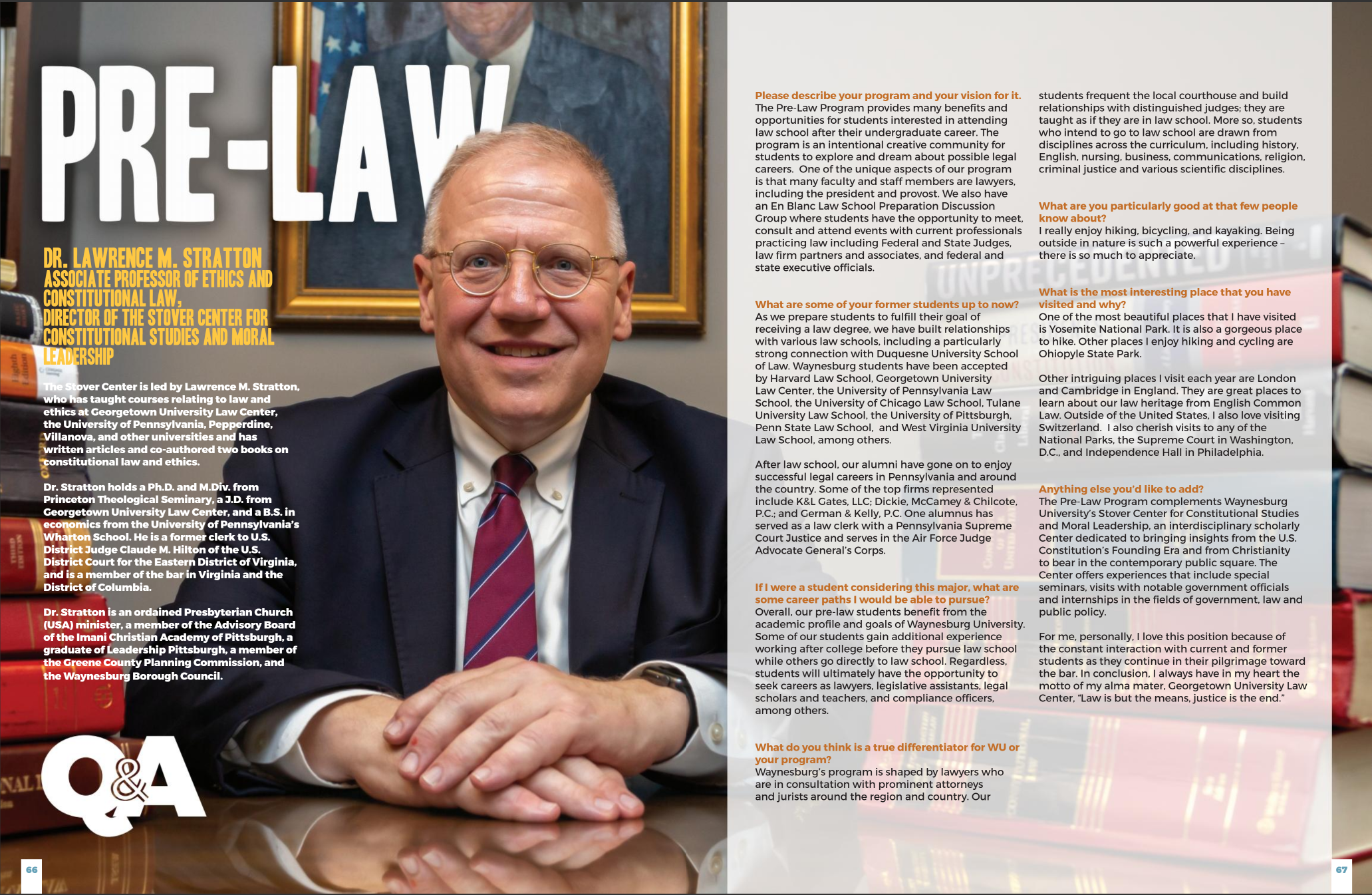 Screen shot of 2018-2019 Presidents Report Pre-Law article