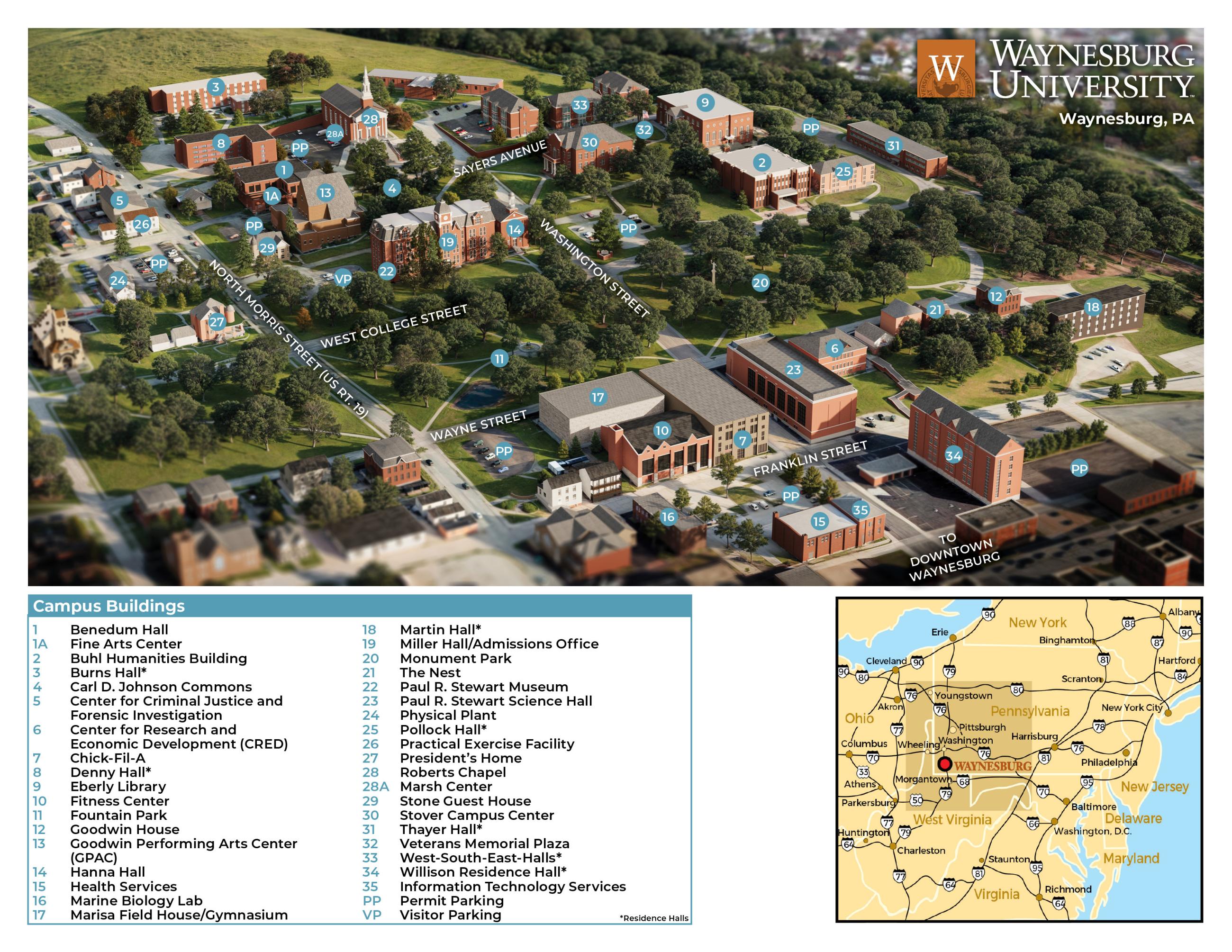 Image of 2025 Waynesburg University campus map