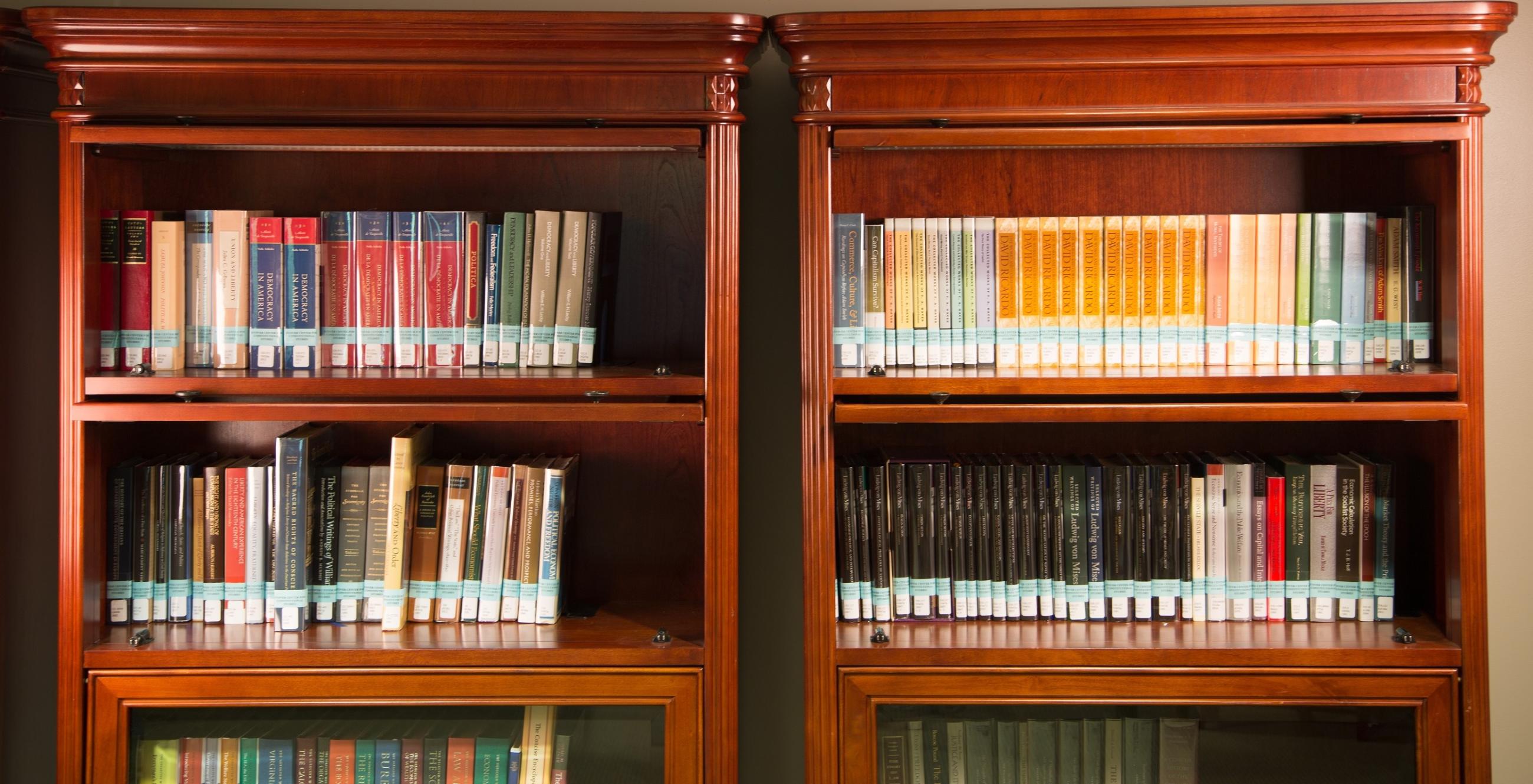 Books displayed in the Stover Center for Constitutional Studies and Moral Leadership