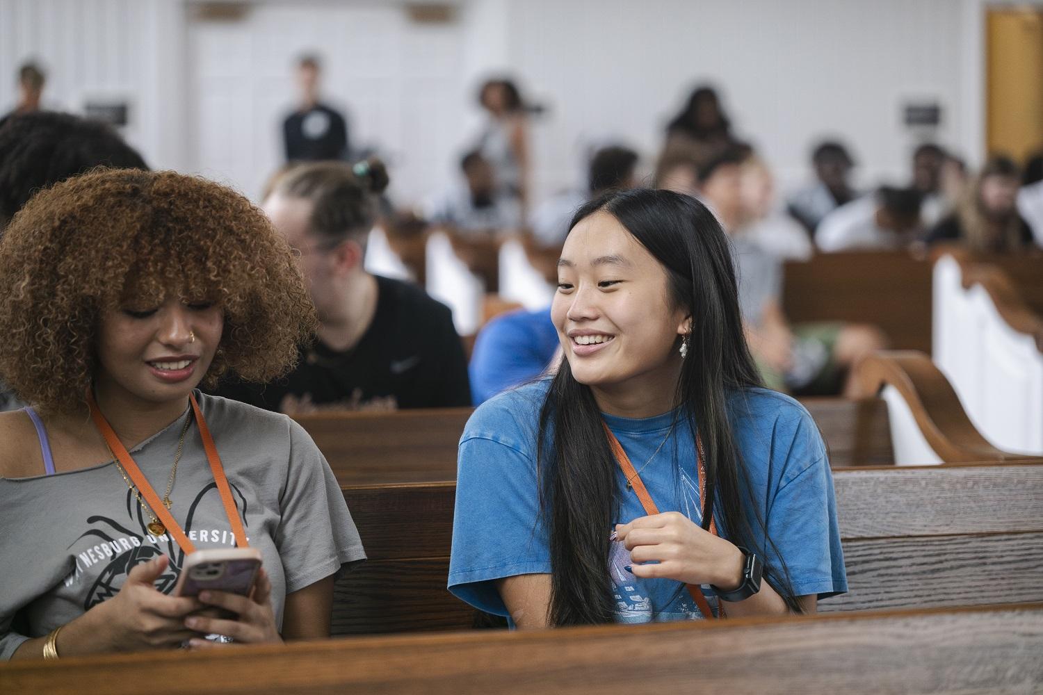 students at orientation meeting
