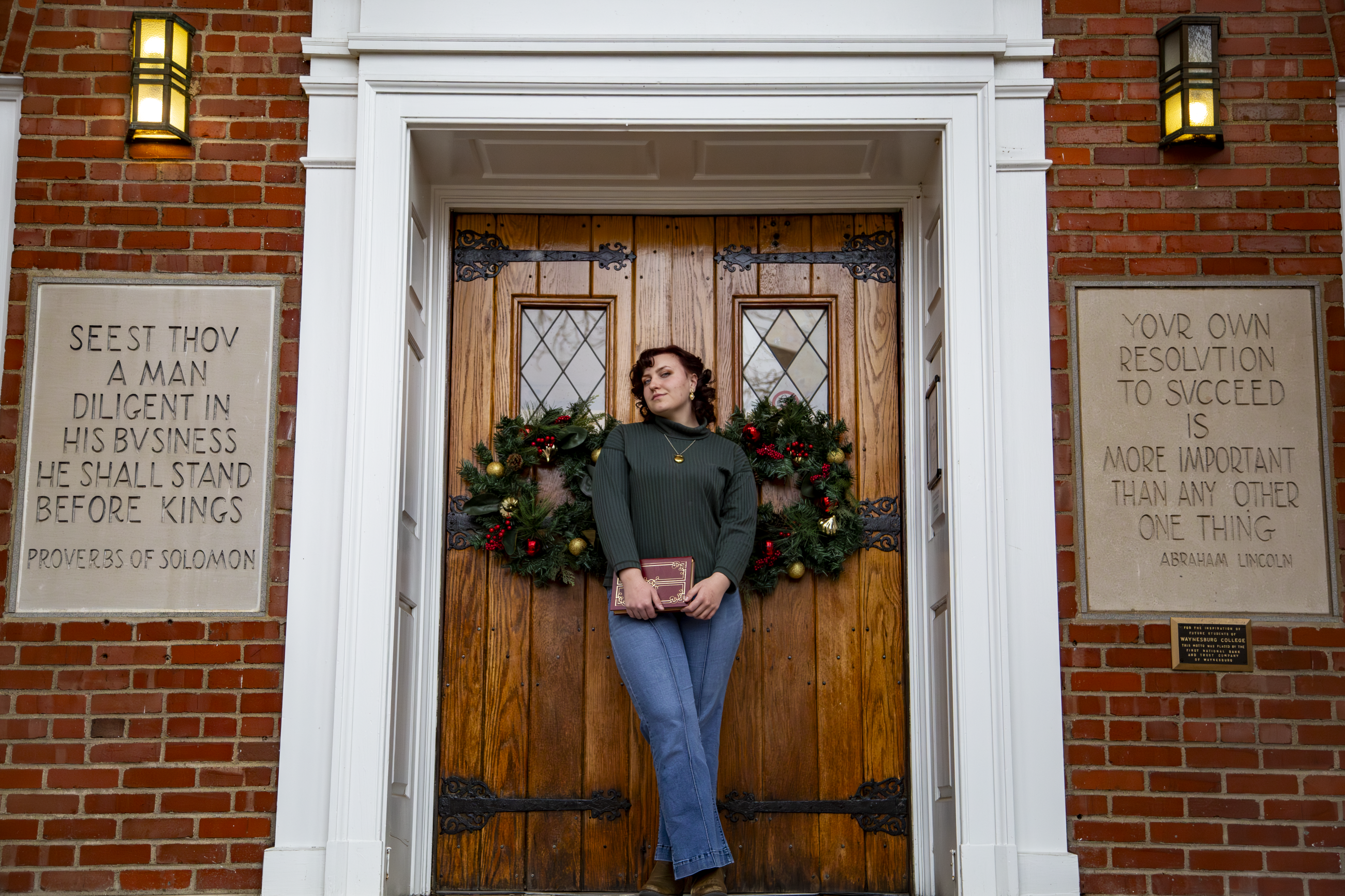 Katherine Jameson pictured in front of Eberly Library