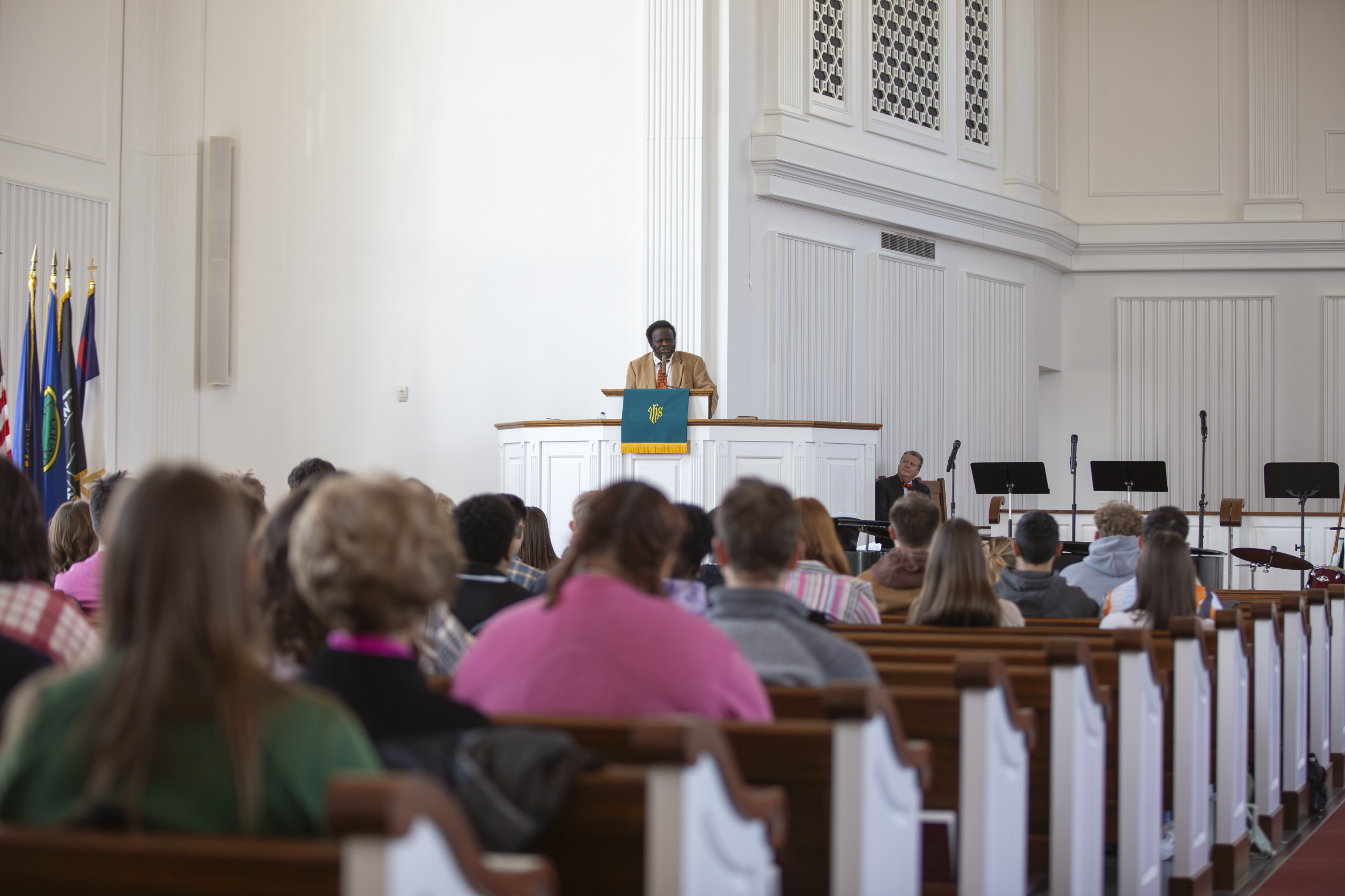 Dr. Abolade Ezekiel Olagoke in Roberts Chapel during the annual Martin Luther King Jr. Convocation