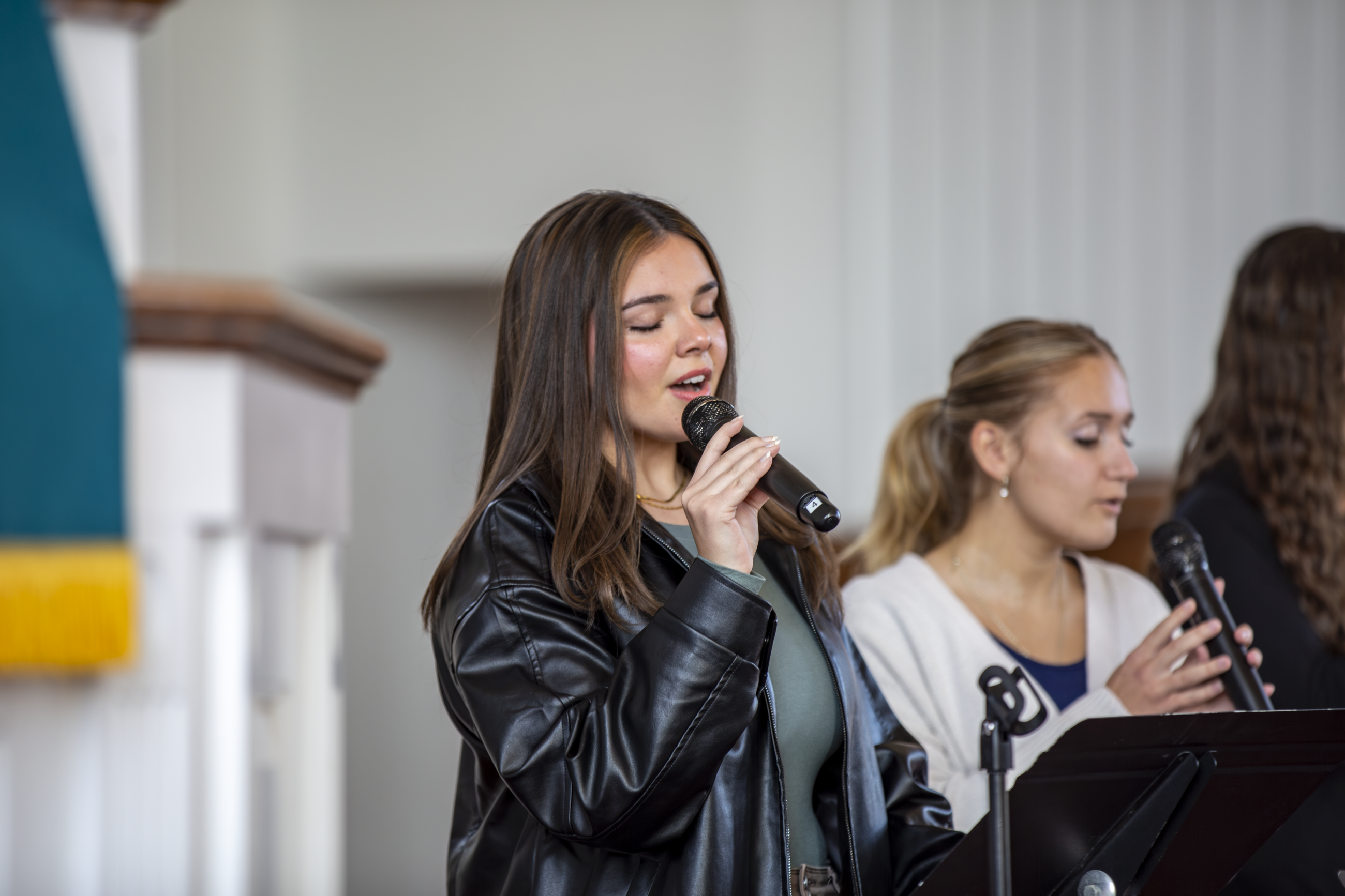 Chapel worship team leading attendees in song