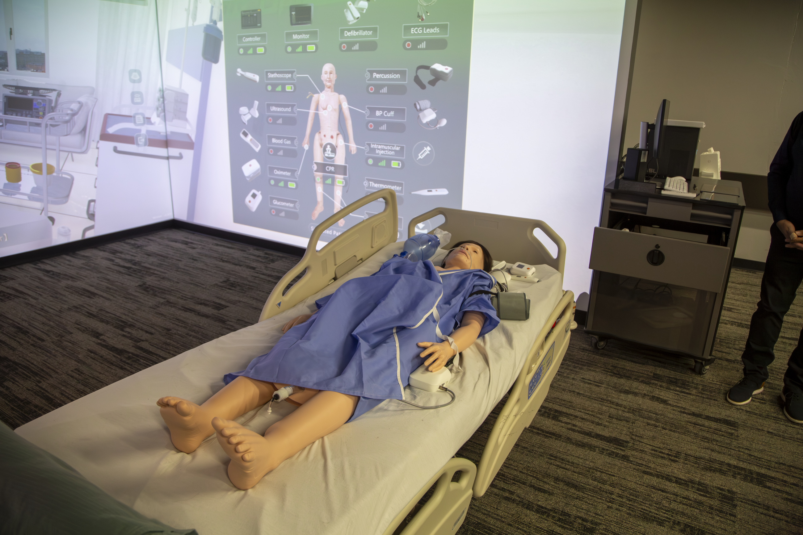 Patient bed in the Nursing Immersion Room is pictured.