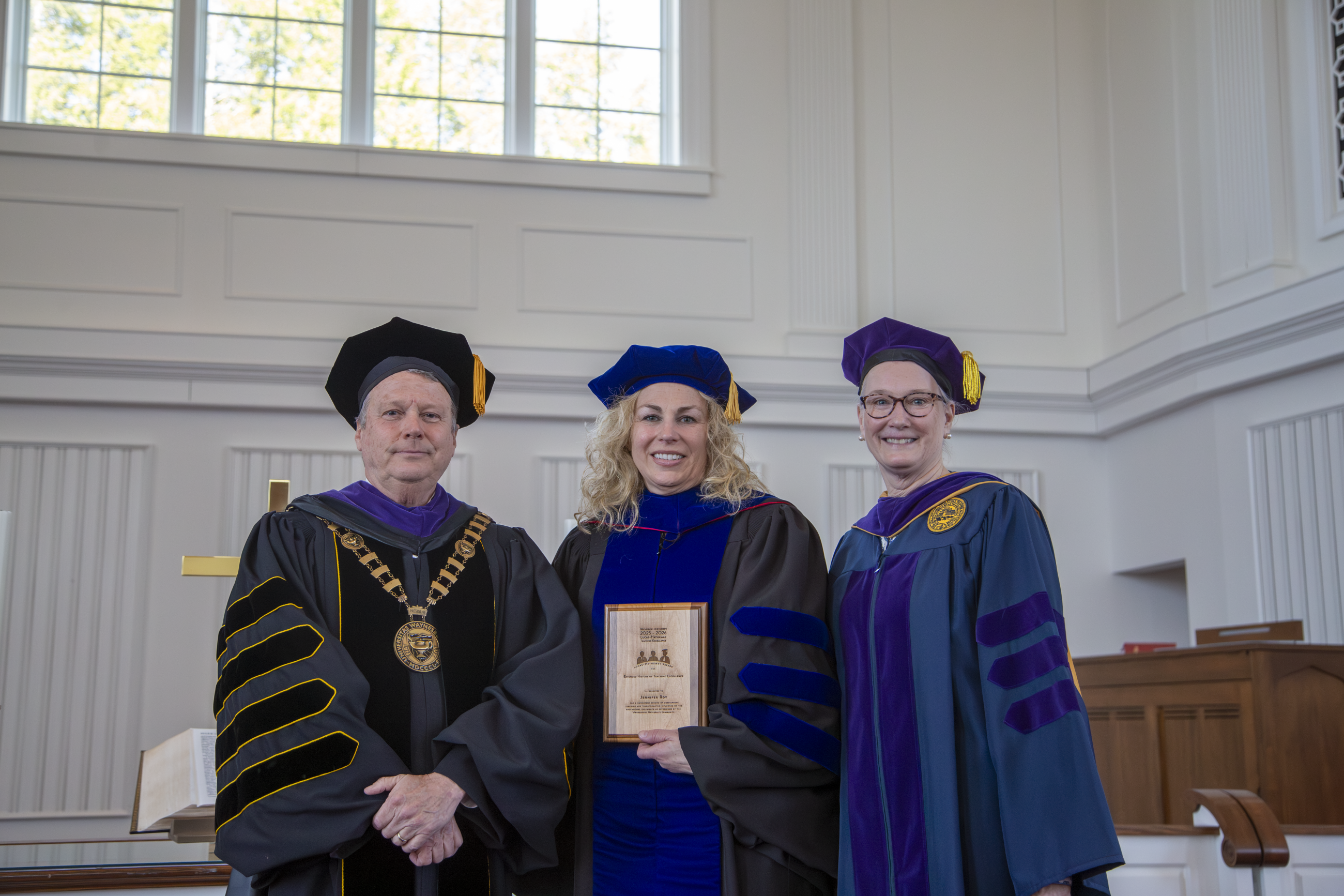 Pictured left to right: President Douglas G. Lee, Dr. Jennifer Roy and Provost Mindy Walls