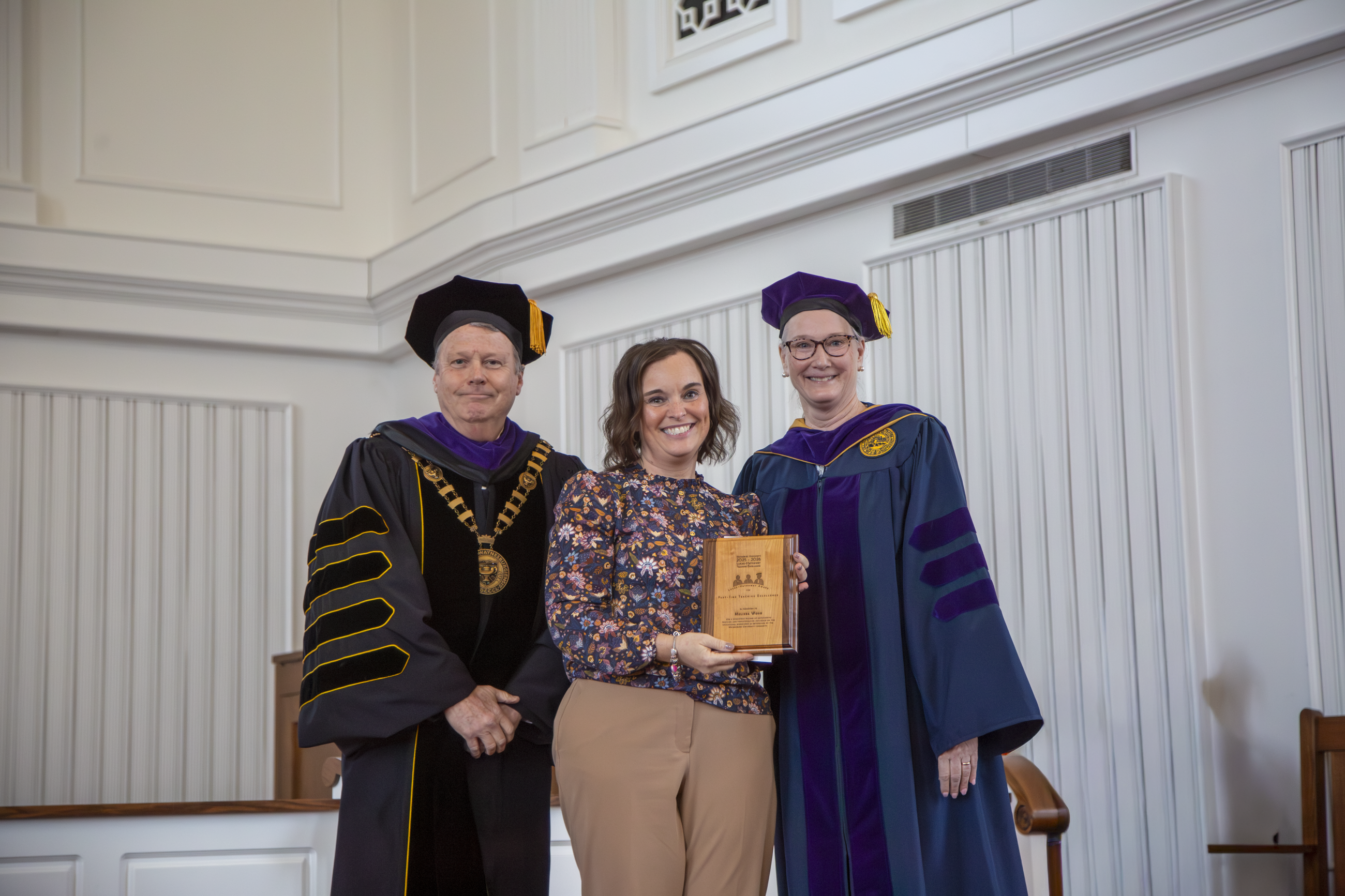 Pictured left to right: President Douglas G. Lee, Melissa Wood and Provost Mindy Walls