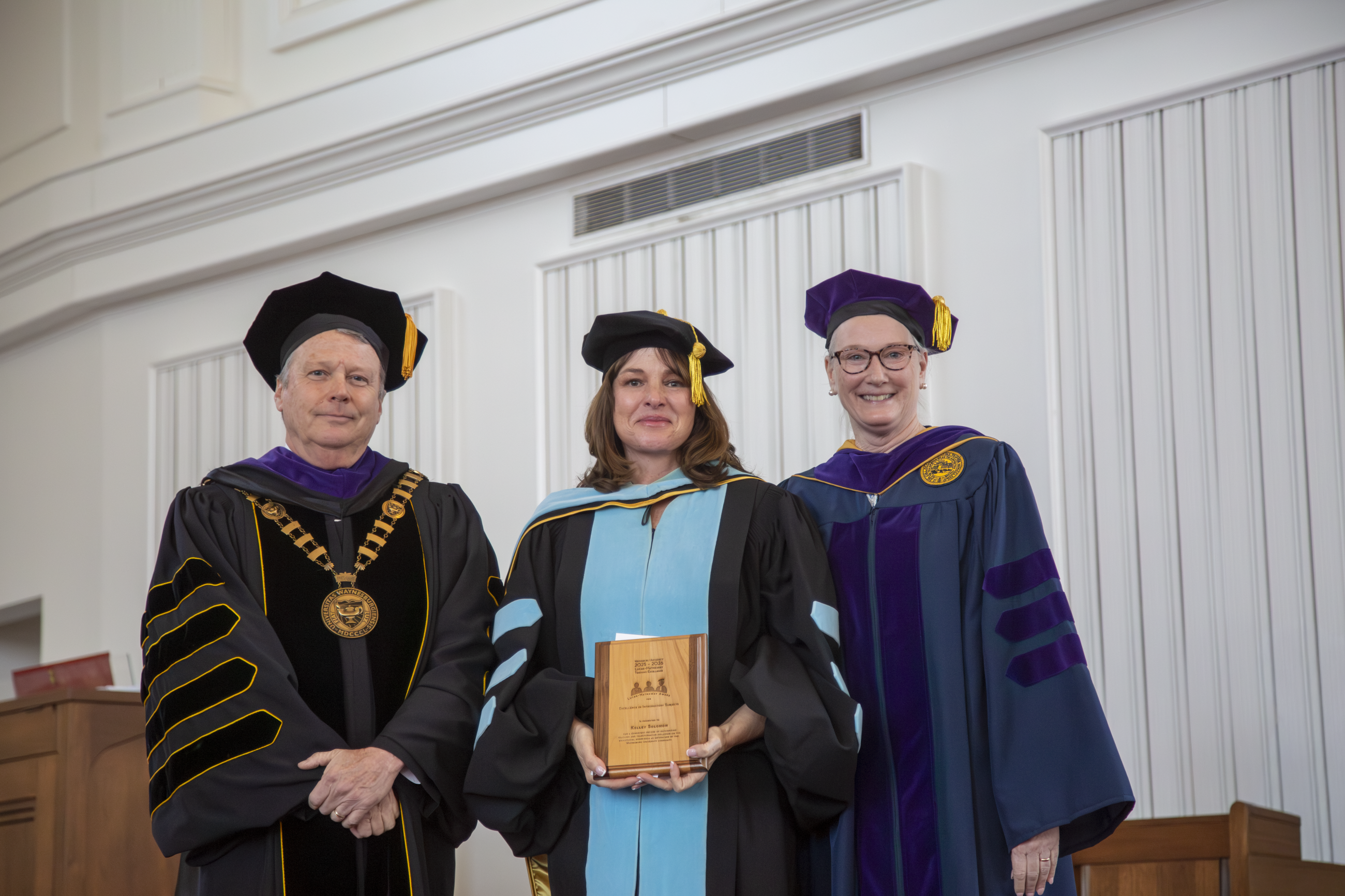 Pictured left to right: President Douglas G. Lee, Dr. Kelley Solomon and Provost Mindy Walls