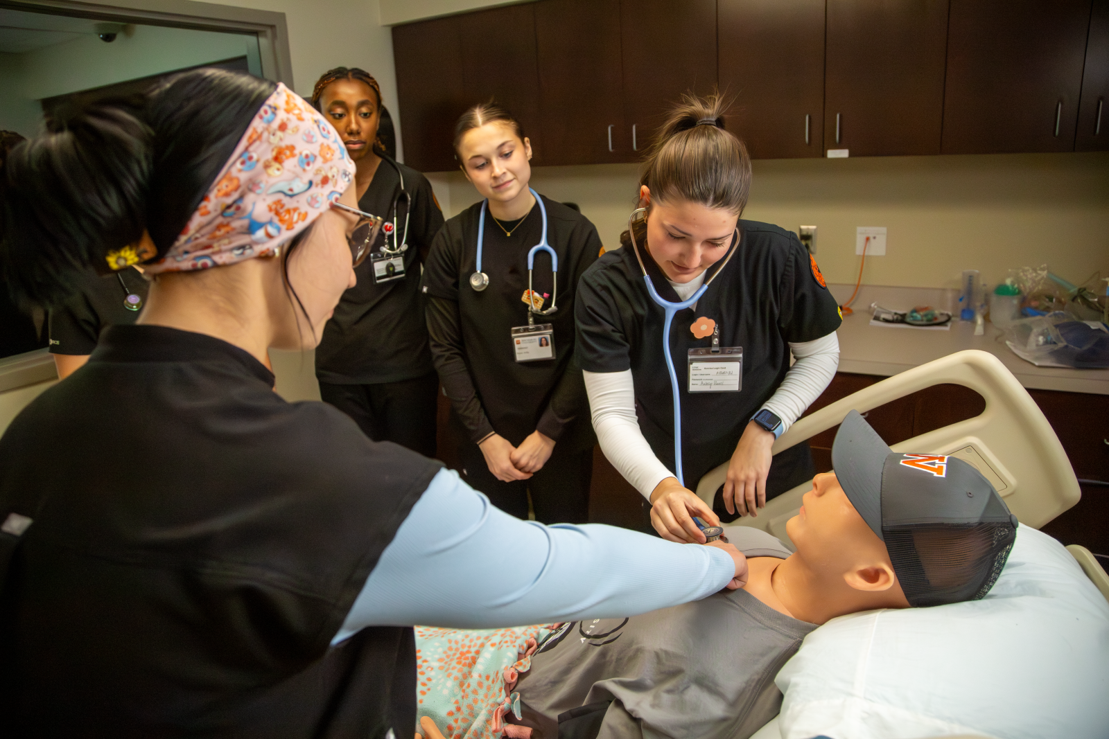 Waynesburg nursing students practice on ALEX Gen AI, a groundbreaking donor-funded generative AI-powered manikin manufactured by Nasco Healthcare. 