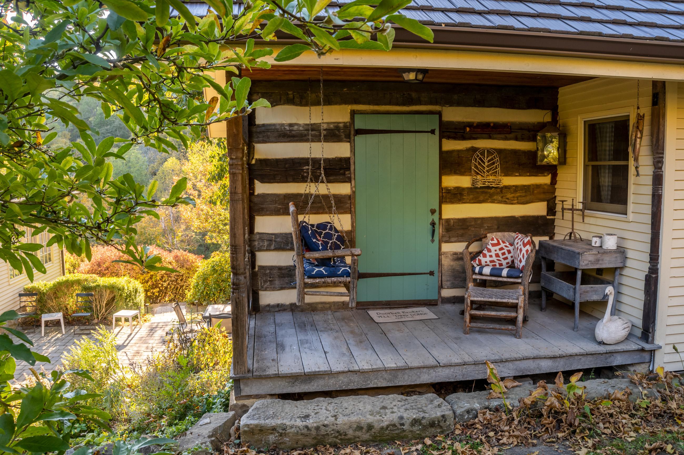 Entrance to log building. 
