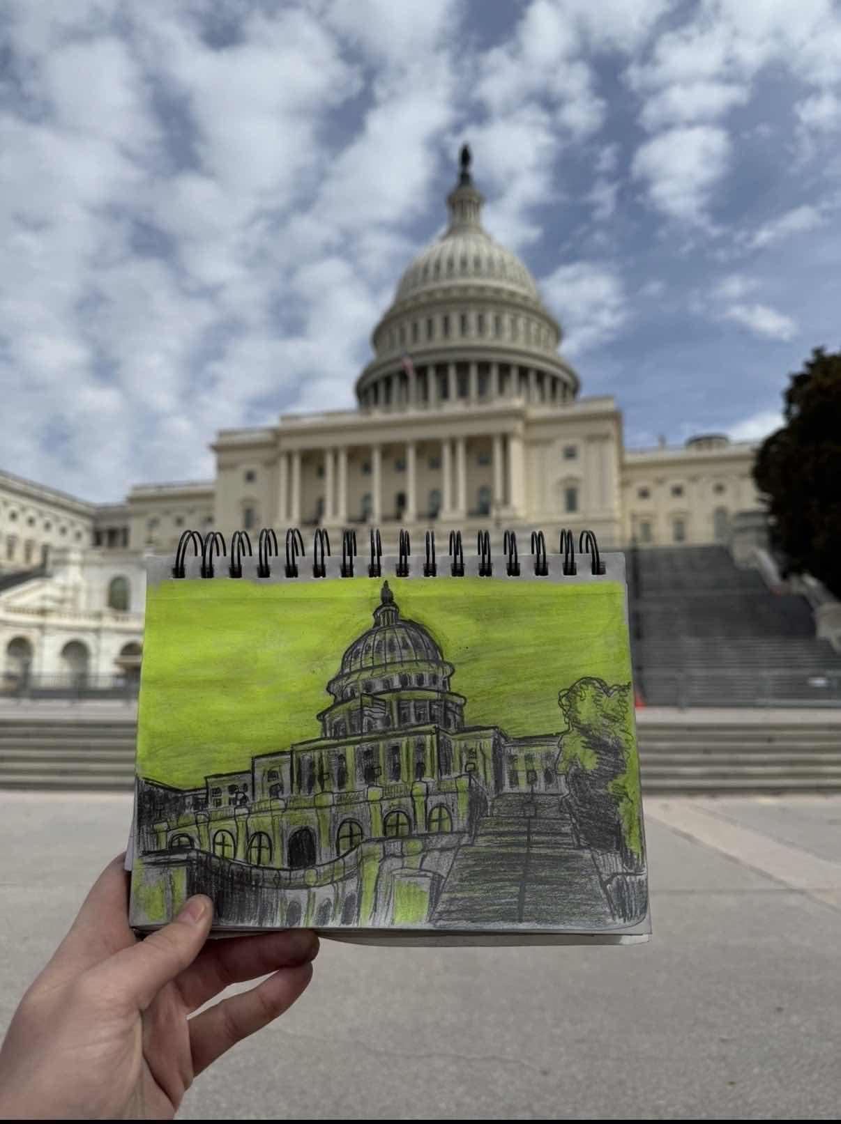 Solomon, an art minor, sketched the Capitol Building during his time in D.C.