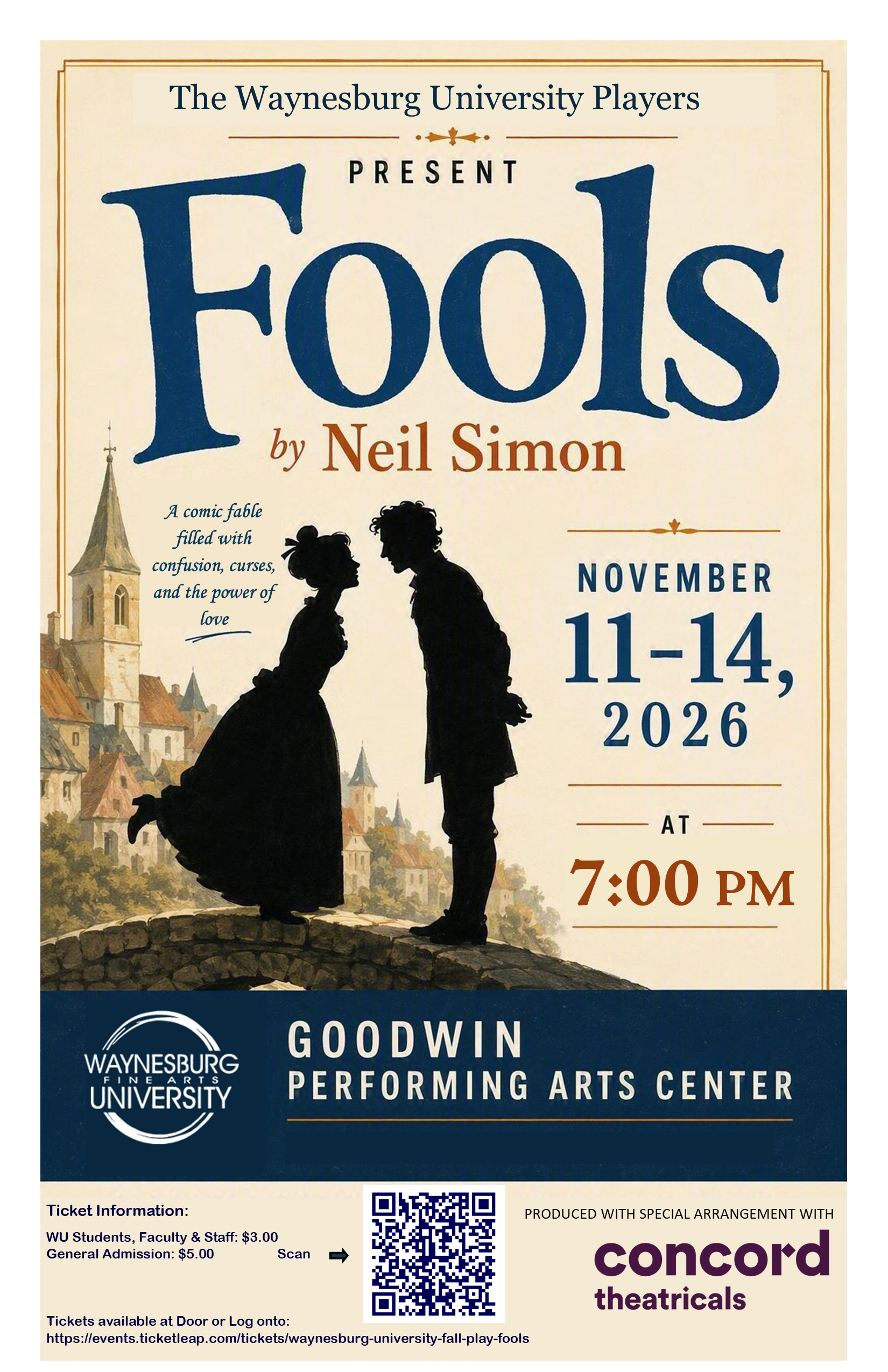 Fools by Neil Simon - Waynesburg University Fall Play poster