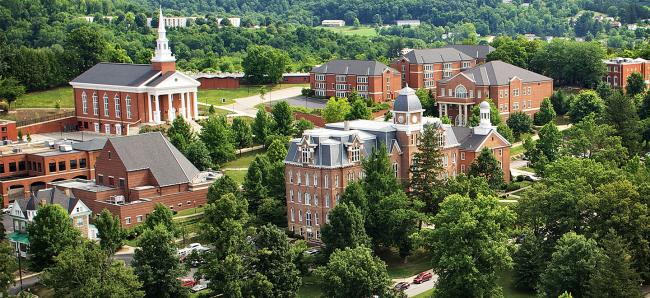 Drone photo of Waynesburg University's main campus
