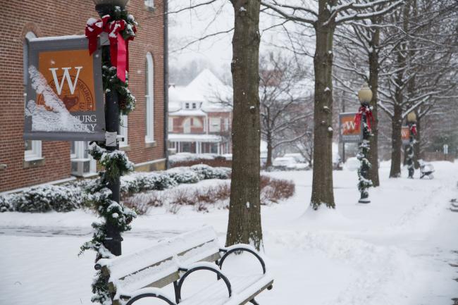 Snow on campus bench