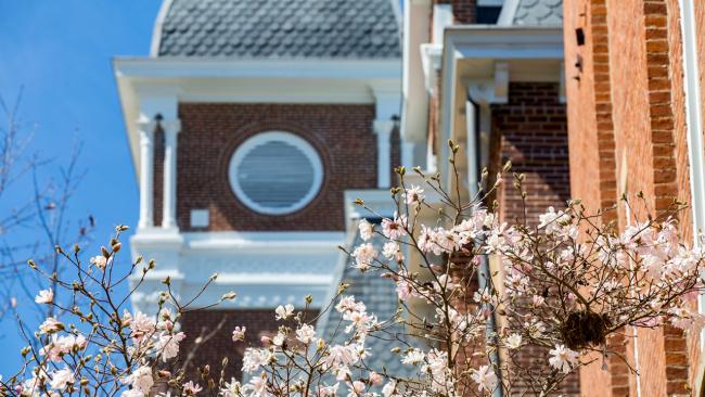 Miller Hall with spring blooms