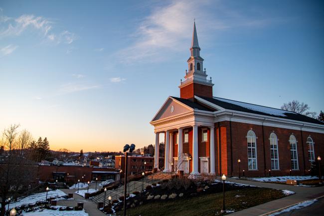 chapel winter sunset
