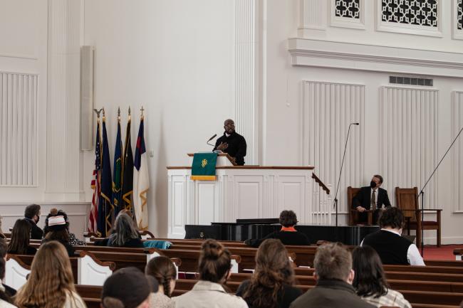 Sam London speaking at MLK Convocation