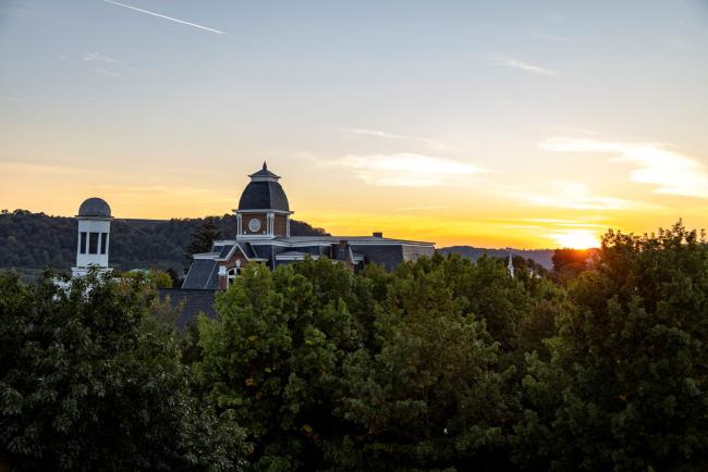 Waynesburg University campus view at sunset