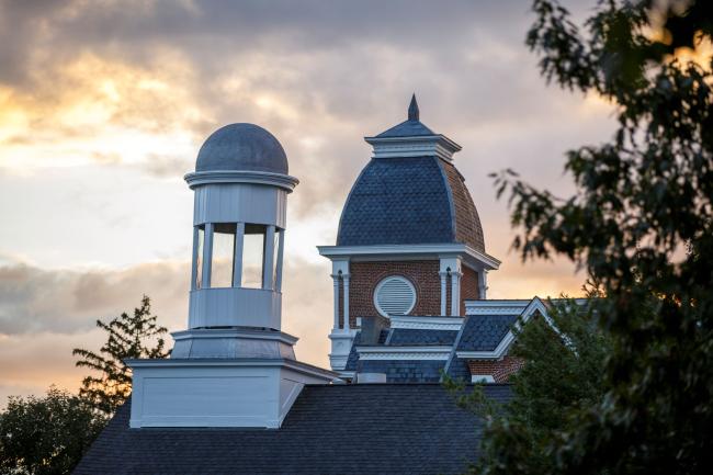 Miller and Hanna Hall at sunset on Waynesburg's campus