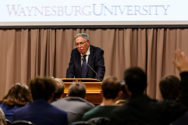 Richard Epstein gives lecture at Waynesburg University