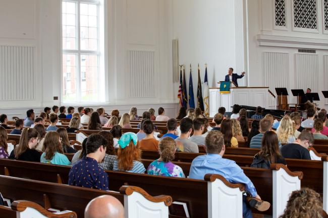 President Lee during Chapel address on Aug. 29