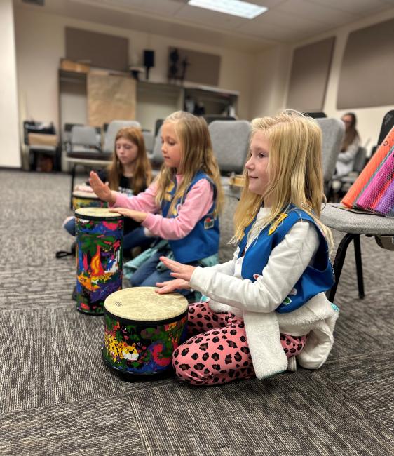 Girl Scouts participating in music class during Girl Scouts Badge Day at Waynesburg University