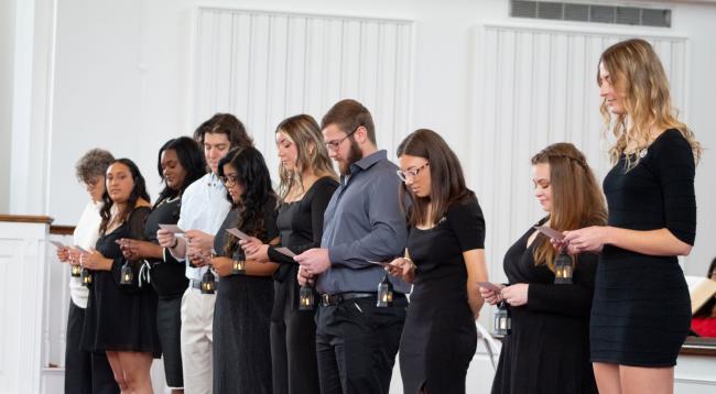 Nursing students during 2023 pinning ceremony