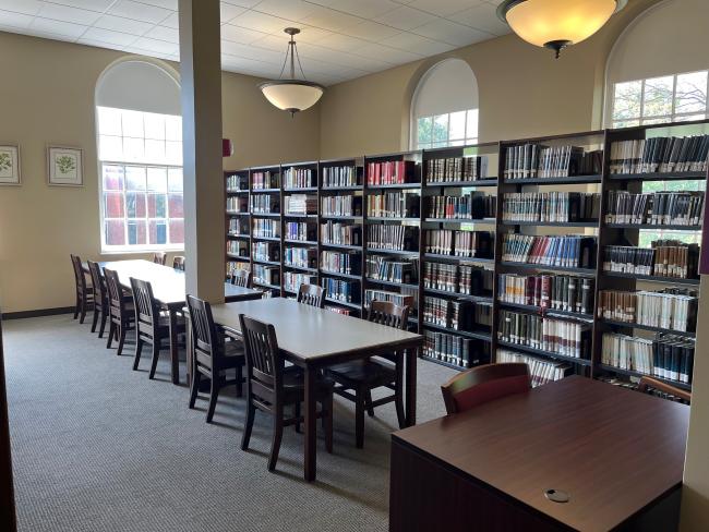 Picture of Eberly Library book stacks