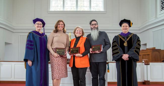 Wise, Knight and Batchelder pose with Interim Provost Mindy Walls and President Doug Lee