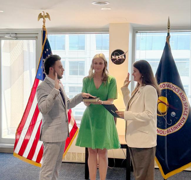 Luke Diel being sworn into appointment