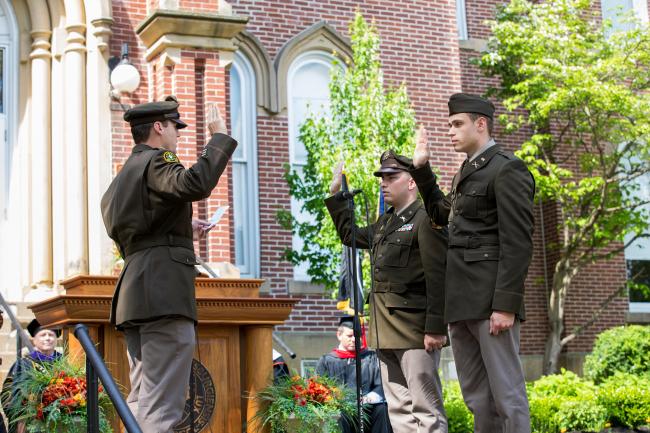 students being commissioned at commencement