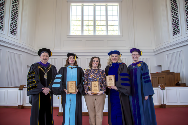 Pictured left to right: President Douglas G. Lee, Dr. Kelley Solomon, Melissa Wood, Dr. Jennifer Roy and Provost Mindy Walls